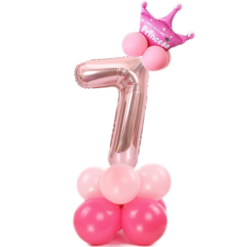 Pink set 7 1 набор, 0-9, воздушные шары в форме цифр, цифры, фольгированные шары, розовые/голубые короны, воздушные шары на день рождения, свадьбу, вечерние шары, товары для декора, воздушные шары - Цвет: Pink set 7