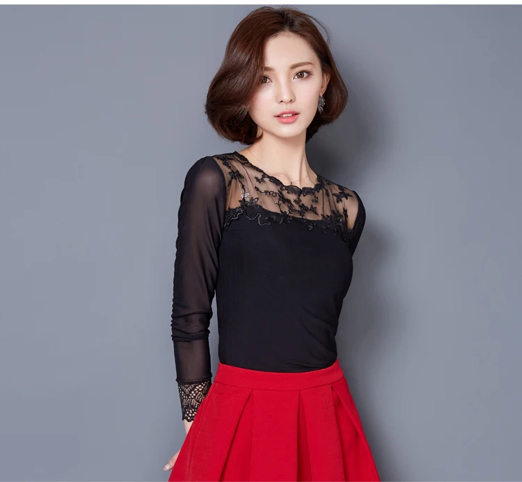 Женская Черная кружевная рубашка 2018 весна лето новая популярная модная женская