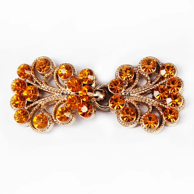 with Orange Crystal 5 компл. Ремесла застежка застежки Кнопка коричневый кристалл золотой тон металлический крючок глаза застежка одежды пальто Застежка Швейные принадлежности NK316 - Цвет: with Orange Crystal
