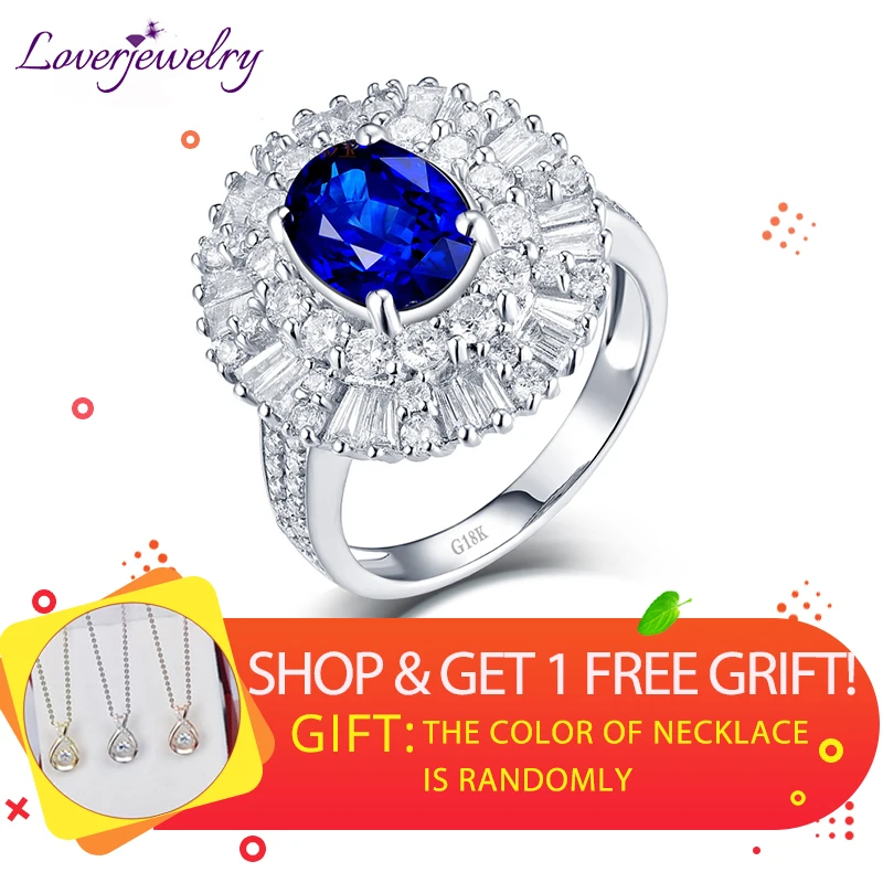 LOVERJEWELRY роскошные кольца ювелирные изделия Твердые 18 К белого золота синие сапфировые бриллианты Свадебные Кольца для женщин помолвка Рождественский подарок