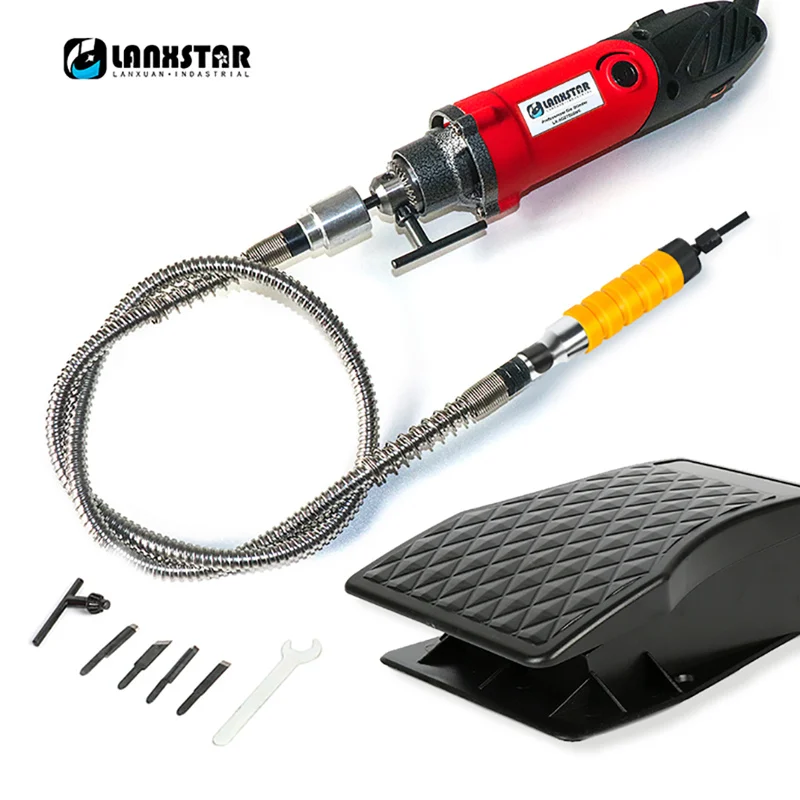 Lanxstar 7500WS высокомощная подвесная мини-дрель для вращающихся инструментов Dremel с гибким валом 6 мм 4 мм зажимной кронштейн - Цвет: Drill Pedal Chisel