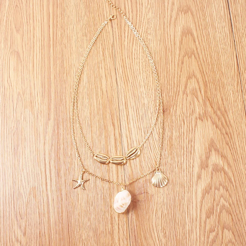 Винтажное Золотое трёхслойная ожерелье-чокер в богемном стиле Морская звезда