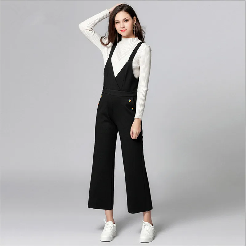 

2018 Women Jumpsuits Casual Black Plus Size Overalls For Women Sling Inserted Pockets Playsuits Lady's Brand Pants L-5XL