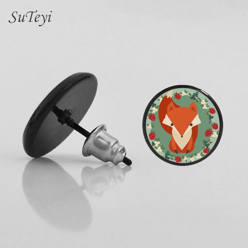 SUTEYI новейший дизайн серьги с лисьим узором стеклянный кабошон животное ручной