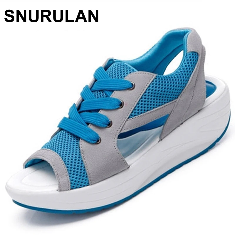 

SNURULAN Fashion Summer Women's Sandals Casual Mesh Breathable Shoes Women Ladies Wedges Sandals Lace Platform Sandalias