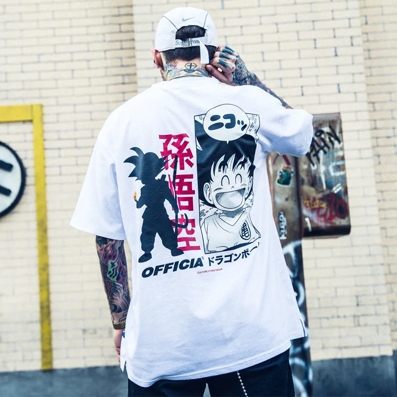 Mens New Dragon Ball Animation Printed Tops Tees Summer Chinese Character T Shirts Hip Hop Casual Cotton Short Sleeve Tshirts | Мужская