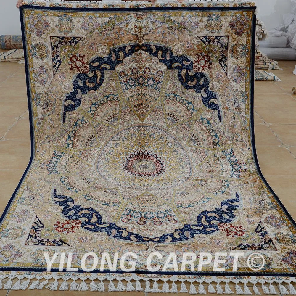 Yilong 5 6 'x 8 2' антикварные ручной работы персидские Тебриз ковры бежевый синий 100%
