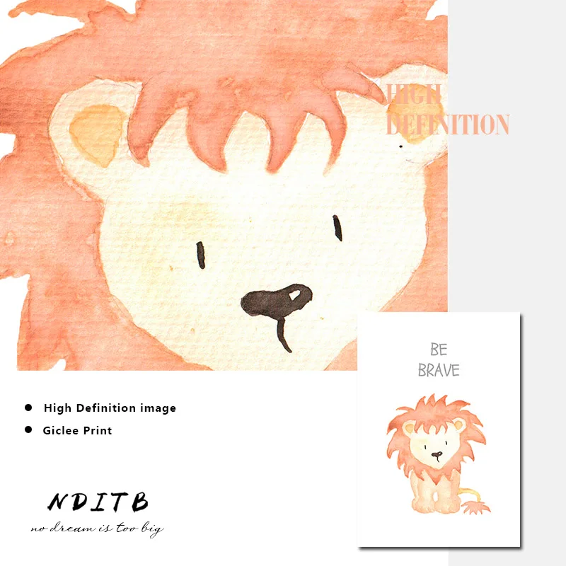 Акварельная картина для детской комнаты с животными настенный постер на холсте