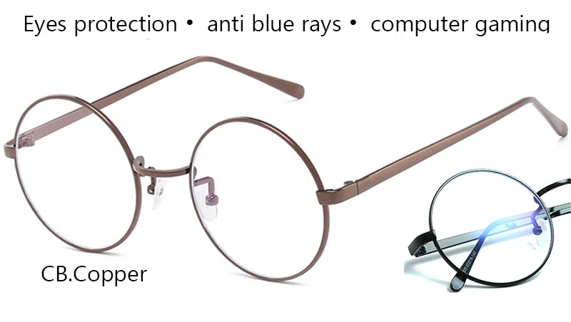 Copper-Clear IVSTA круглые очки с защитой от синих лучей, компьютерный синий светильник, блокирующая игровая желтая оптическая рамка ночного видения для мужчин и женщин, золотистый металл - Цвет оправы: Copper-Clear