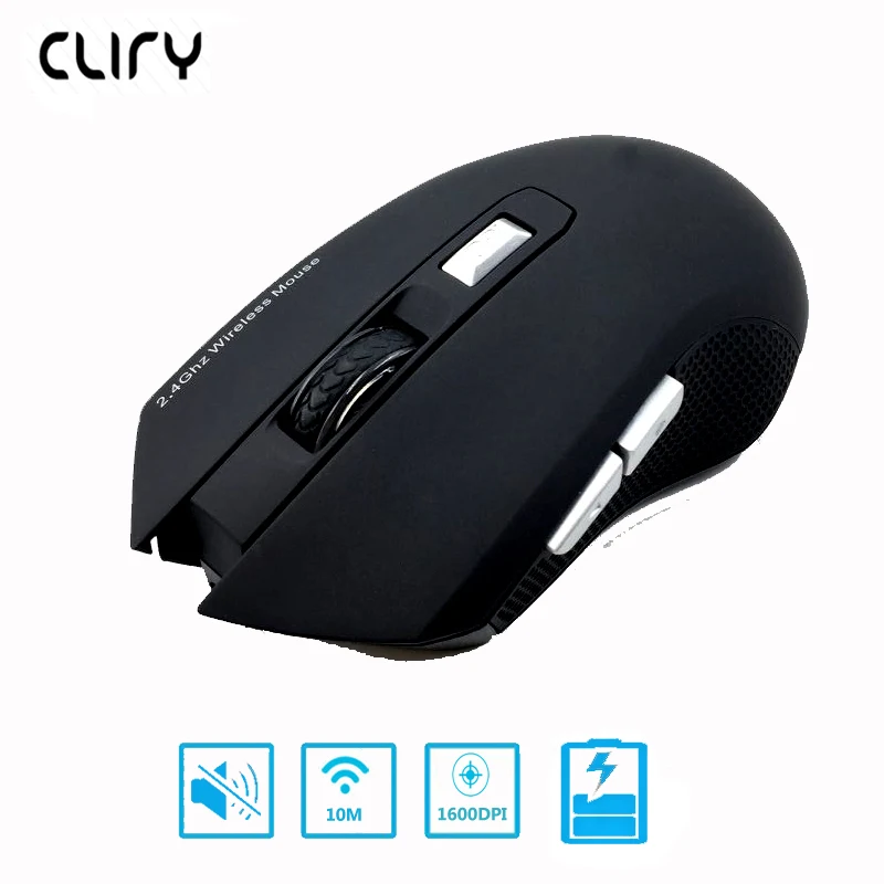 Cliry Новое поступление 2.4 г Перезаряжаемые Беспроводной 6D Мышь 1600 Точек на дюйм slient Кнопка компьютерных игр 10 м Wi-Fi Мыши компьютерные с зарядки кабель