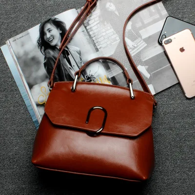 Brand Genuine Leather Women Handbag Design Casual Ladies Shoulder Messenger Satchel Bag Female Solid Leather Bags - Цвет: Коричневый
