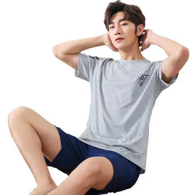 light grey BZEL/Новинка года; летняя домашняя одежда для мужчин; хлопковая одежда для сна; комплект с шортами; пижамный комплект; Para Hombre; Футболка с принтом дельфина и штаны; домашняя одежда - Цвет: light grey