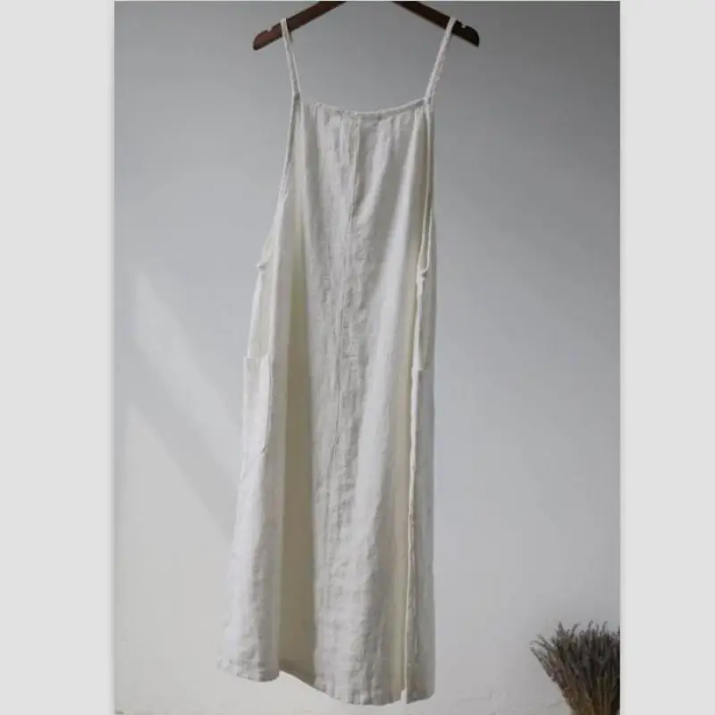 Осень 2020 свободное платье без рукавов на бретельках из хлопка и льна сексуальное