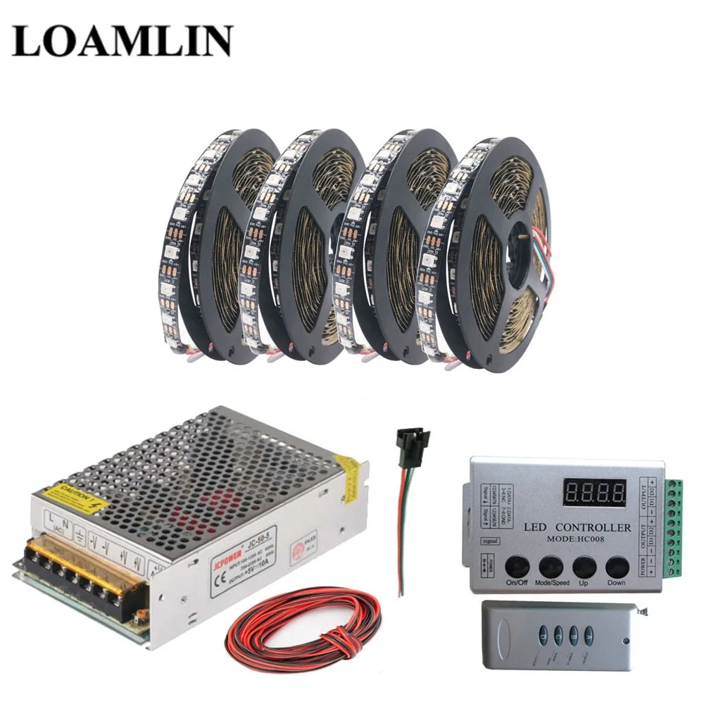 20m WS2812B WS2812 RGB светодиодный светильник HC008 Программируемый RGB светодиодный пиксельный контроллер DC5V светодиодный трансформатор комплект - Испускаемый цвет: 20m