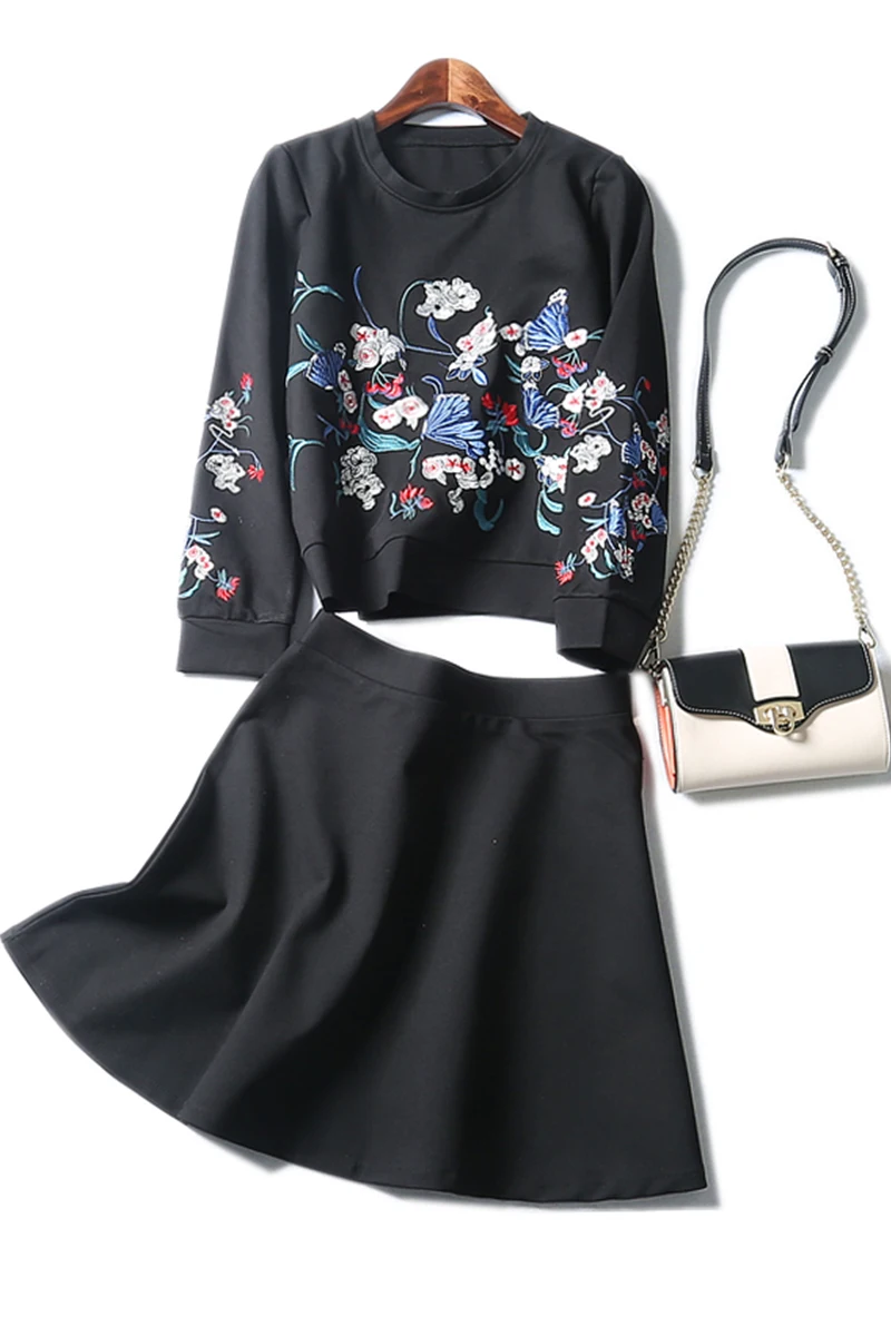 2019 New Winter Full Sleeve Casual Pullover O-neck Fly Fashion Print Knee Length Women's Sets Plus Size | Женская одежда