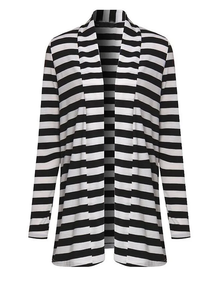 Женский кардиган в полоску с длинным рукавом повседневный трикотажный свитер