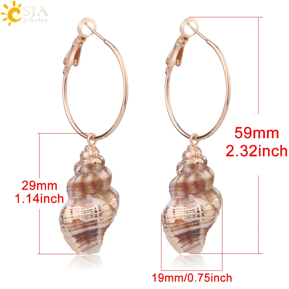 Женские серьги кольца CSJA Boho маленькие обручи золотистого цвета с натуральным