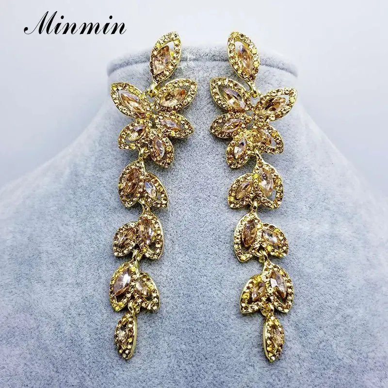 Gold Minmin, Роскошные, 6 цветов, блестящие, хрустальные, длинные, Висячие серьги для женщин, свадебные, выпускные, ювелирные изделия для невест, висячие серьги EH1578 - Окраска металла: Gold