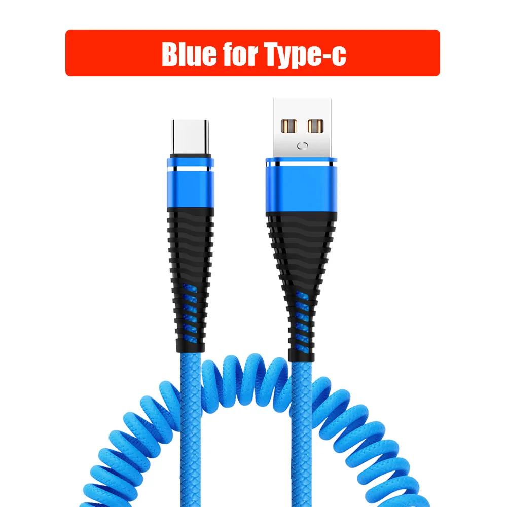 Blue For Type-c Кабель USB Type-C функцией быстрой зарядки Micro USB 8 Pin кабель выдвижной пружины зарядный кабель Зарядное устройство для передачи данных кабель Шнур для huawei iPhone для Xiaomi - Цвет: Blue For Type-c