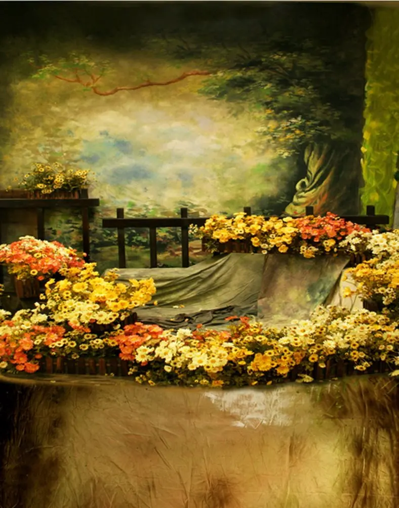

Landscape Flowers Tree Painting Photography Backdrops Photo Props Studio Background 5x7ft