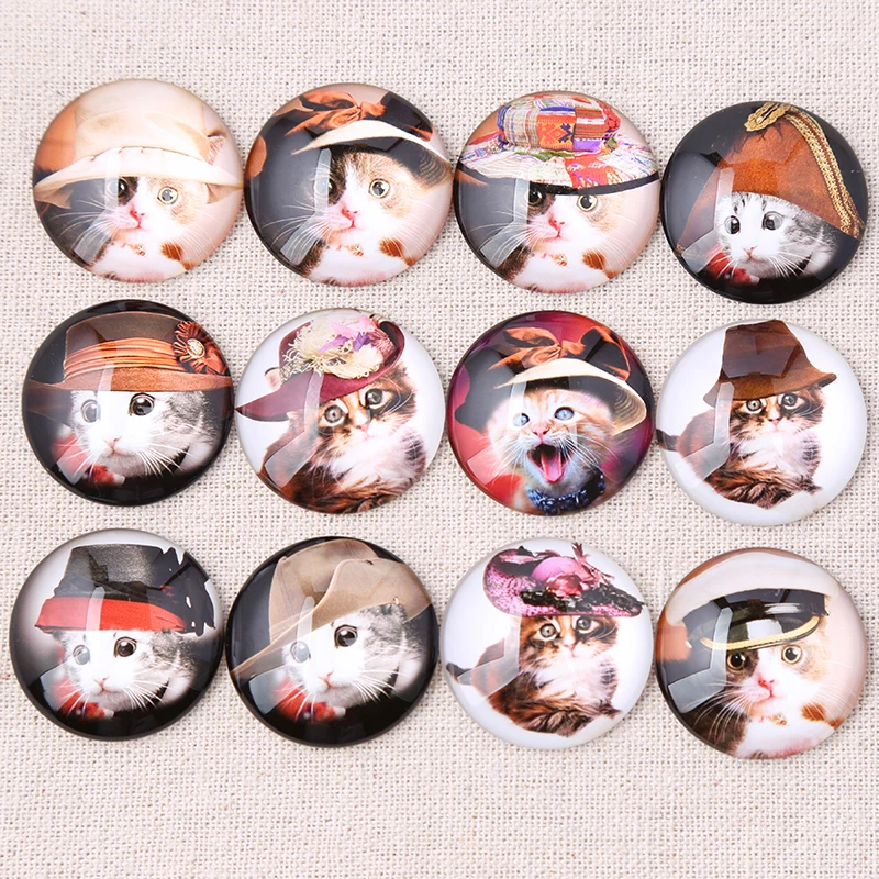 

reidgaller mix steampunk cat photo round dome glass cabochon 30mm 25mm 20mm 12mm diy flat back handmade jewelry findings