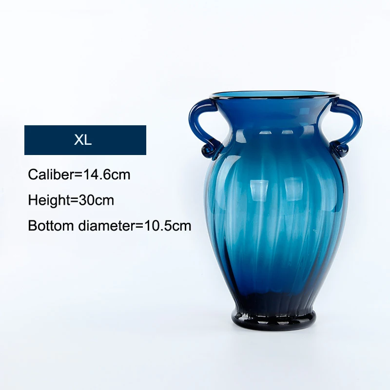 blue XL Европейская стеклянная ваза, бинауральные голубые вазы, настольная, для гостиной, гидропоника, Цветочная композиция, контейнер, домашние декоративные вазы - Цвет: blue XL