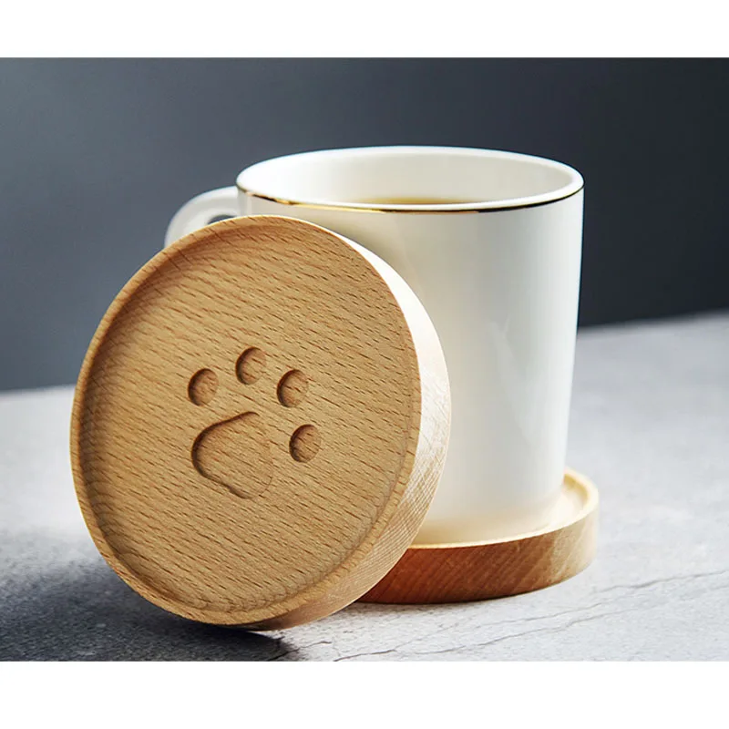 

1PCS Cute Cartoon Cat Paw Wooden Coaster Pad Milk Tae Coffee Cup Mat Round Soft Wooden Heat-insulated Placemats Home Decoration
