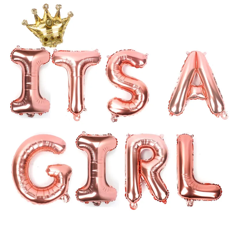 16 inch Gold crown para Baby Shower Foil Balloon rose gold Its a Boy Girl Babyshower letters globos Party Supplies Gender Reveal | Дом и сад