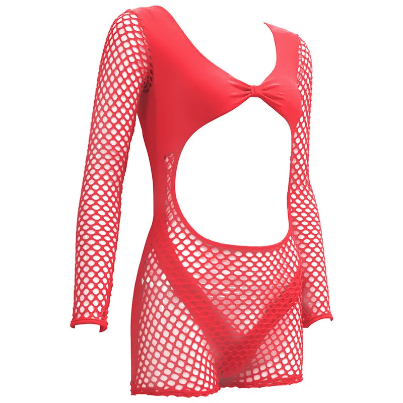 red swimsuit Bkning/женский купальник с дырочками, цельный купальный костюм, желтый цельный костюм с длинными рукавами, 1 сетчатый купальник в сеточку, новинка - Цвет: red swimsuit