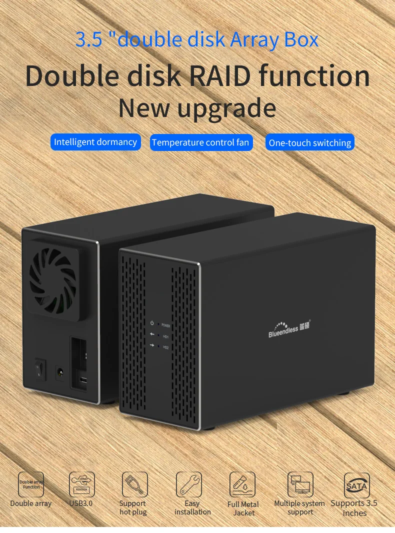 Blueendless алюминиевый инструмент бесплатно 2 отсека 3," SATA для USB 3,0 внешний жесткий диск Поддержка 2x10 ТБ диск-черный