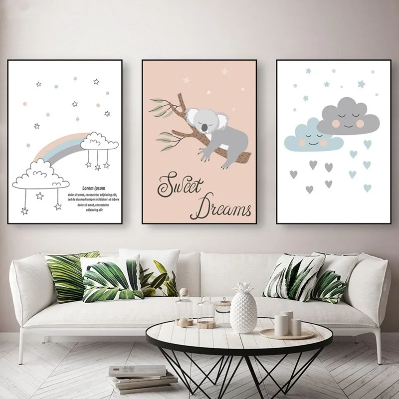 

Nordic Printing Cartoon Cute Animals Poster Carla Bear And Cloud Star Rainbow Canvas Paintings Kids Room Decor Wall Art Pictures