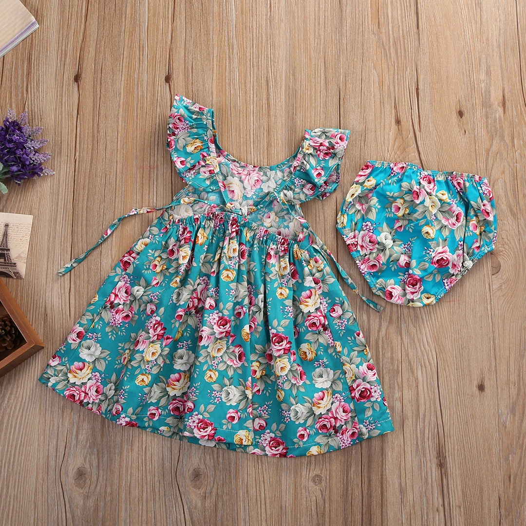 Летнее цветочное платье для маленьких девочек Boutique Kids сарафан трусики одежда |