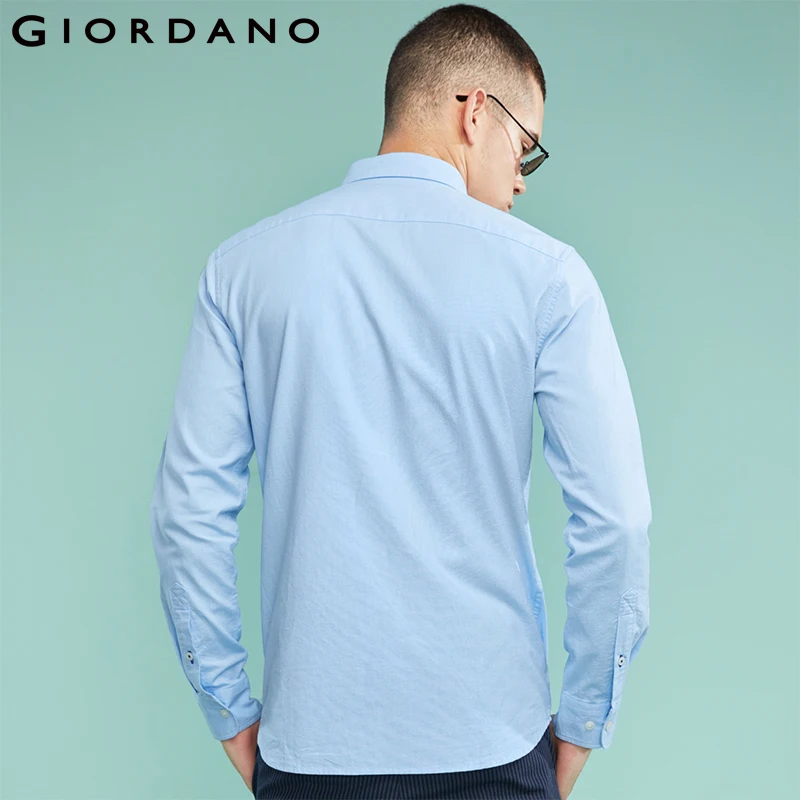 Giordano рубашка фирмы Giordano «Оксфорд» выполненная из натурального хлопка с логотипом лягушки на груди, имеет три варианта цвета белый, небесный и серый