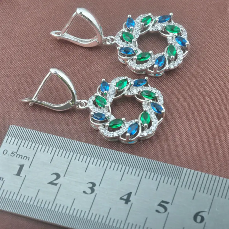 Очарование зеленый и синий Циркон женский серебряный цвет Ювелирные наборы