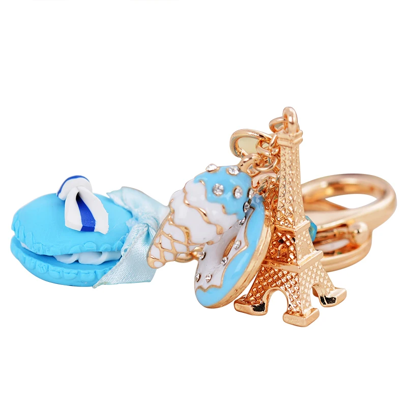 EASYA милый брелок для ключей в виде макаруна Эйфелева башня пирожный пуговицы из