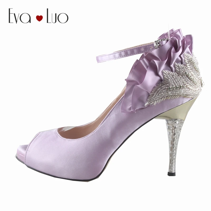 Женские туфли лодочки на ремешке с открытым носком цвета лаванды|wedding shoes|big size women