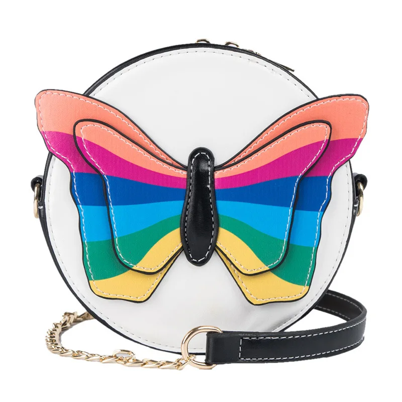 New fashionable small round bag Korean version leisure Chain one-shoulder collision color butterfly Crossbody |