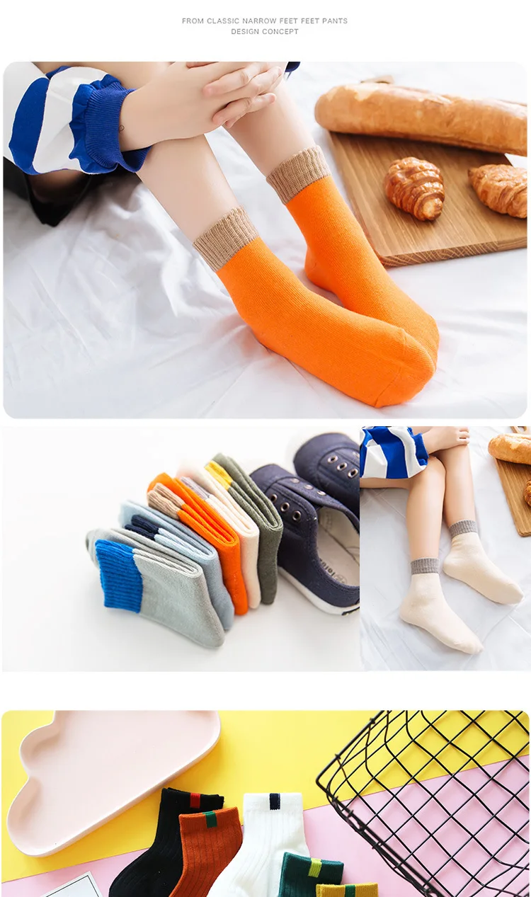 BibiCola 5 Pairs new autumn winter children kids sock soft cotton sports socks for boys girls fashion striped socks 1-12Y