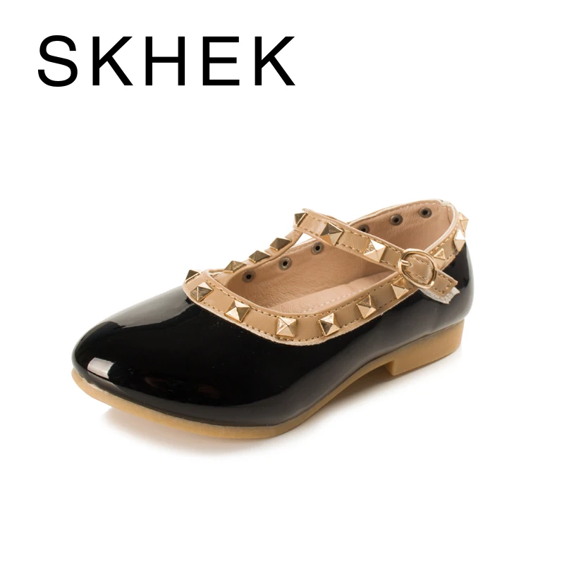 SKHEK Brand New Заклепки девочек Детская обувь Детская Досуг Спортивная обувь Rubber Sole Breathable PU20172017 Модный отдых кроссовки кеды красовки - Цвет: black