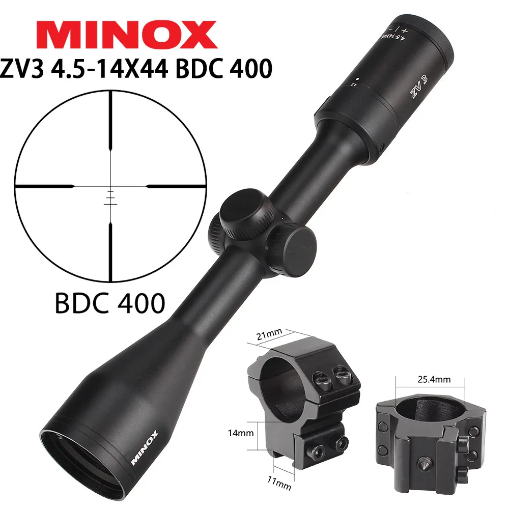 with Dovetail Rings MINOX ZV 3 4,5-14X44 тактический прицел оптики BDC 400 прицел охотничья оптика Боковая регулировка параллакса для сумка для охотничьего ружья или винтовки - Цвет: with Dovetail Rings