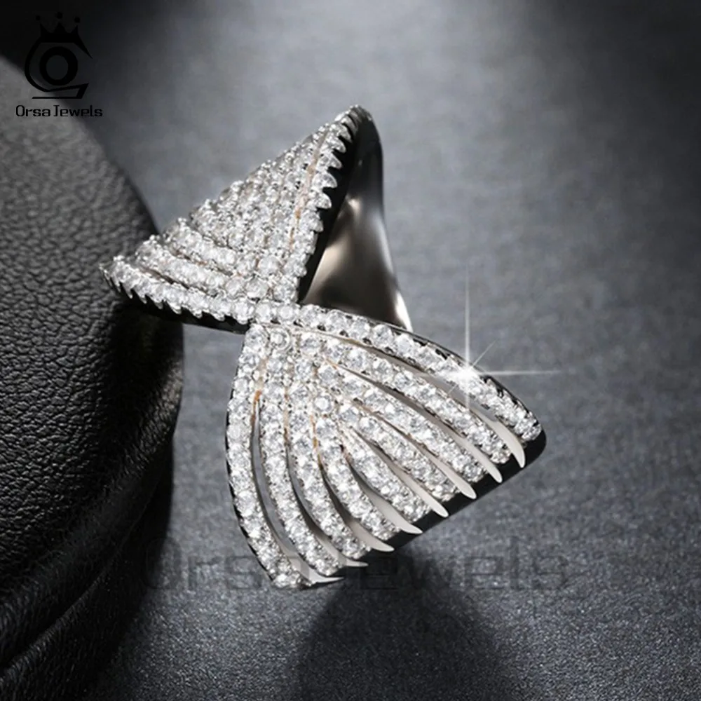 ORSA JEWELS, дизайн с бантом, блестящие Австрийские фианиты AAA, серебряные кольца для женщин, обручальное кольцо без содержания свинца и никеля OR90