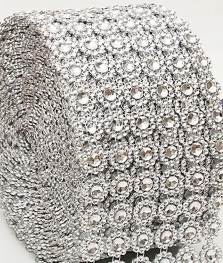 Серебряный 6 рядов цветок ромашки Пластиковые Стразы сетка блестящая