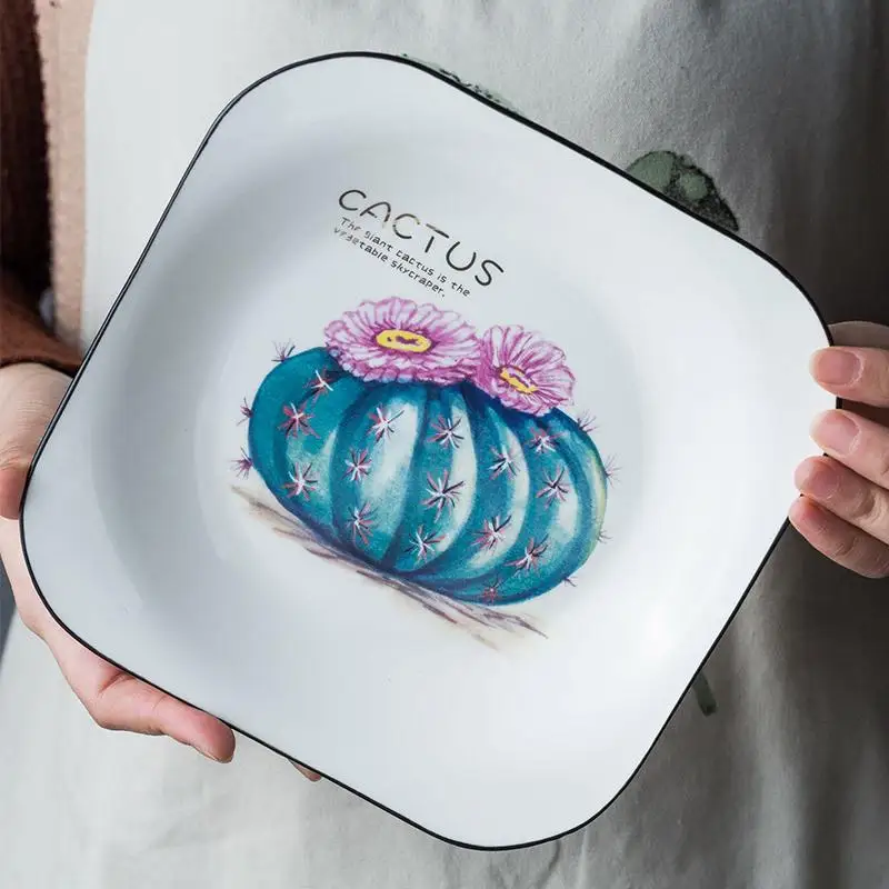S/L бытовая квадратная керамическая тарелка простой креативный узор кактус