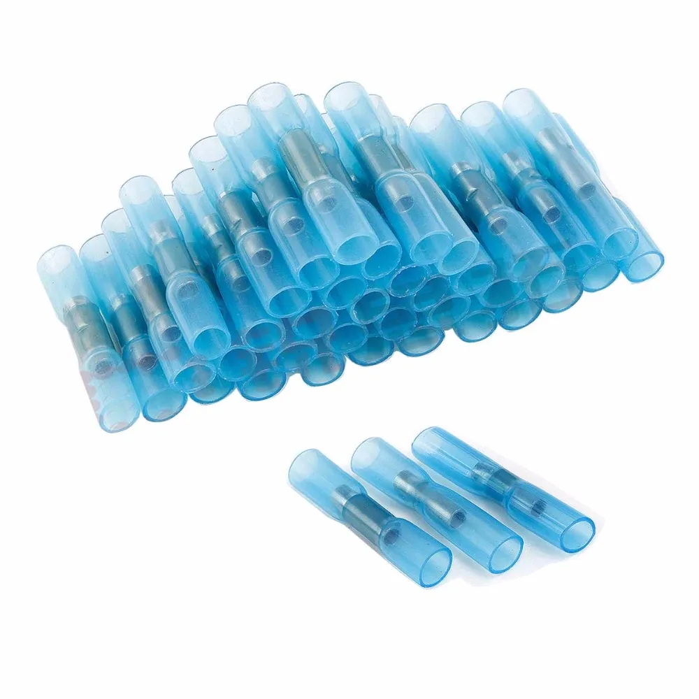 

100pcs/lot Blue seal Heat Shrink Butt Wire Crimp Waterproof Connector Terminals for sizes 1.5-2.5mm 2 16-14 AWG cable wire