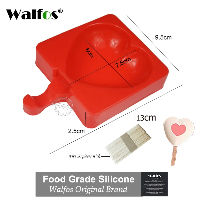 Walfos пищевой силиконовые формы мороженого для фруктового льда Popsicle чайник держатель мультфильм DIY ледяной Плесень Popsicle Щупы для мангала - Цвет: WALFOS Heart