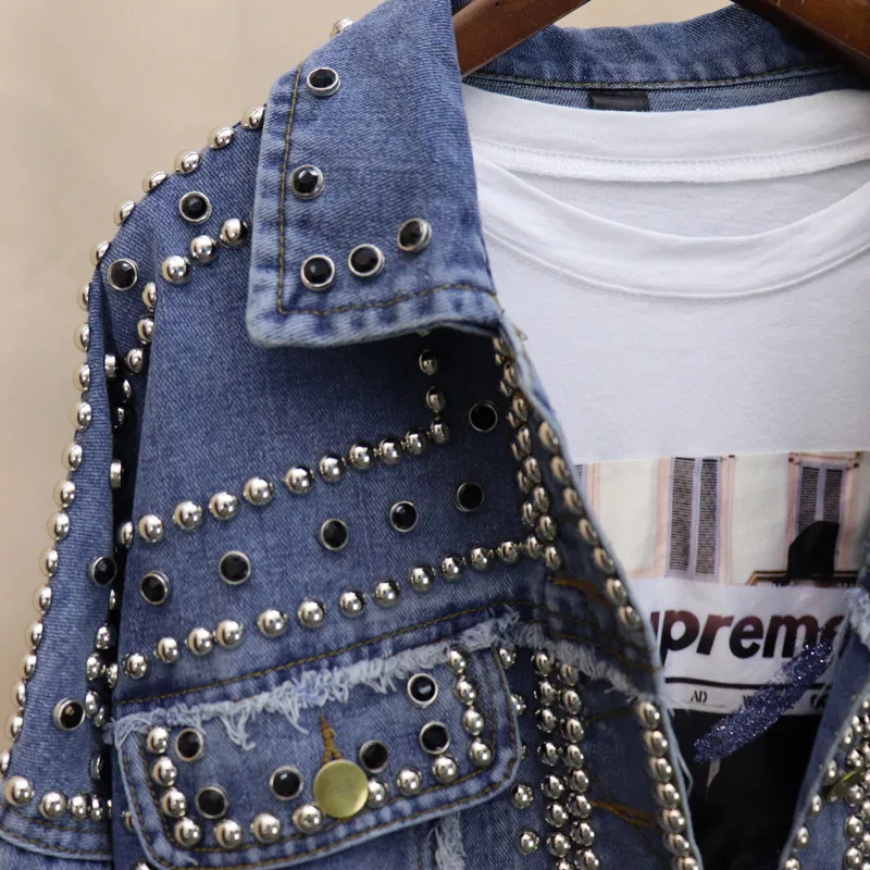 Весенне осенние джинсовые пальто в стиле Харадзюку женские куртки с заклепками и