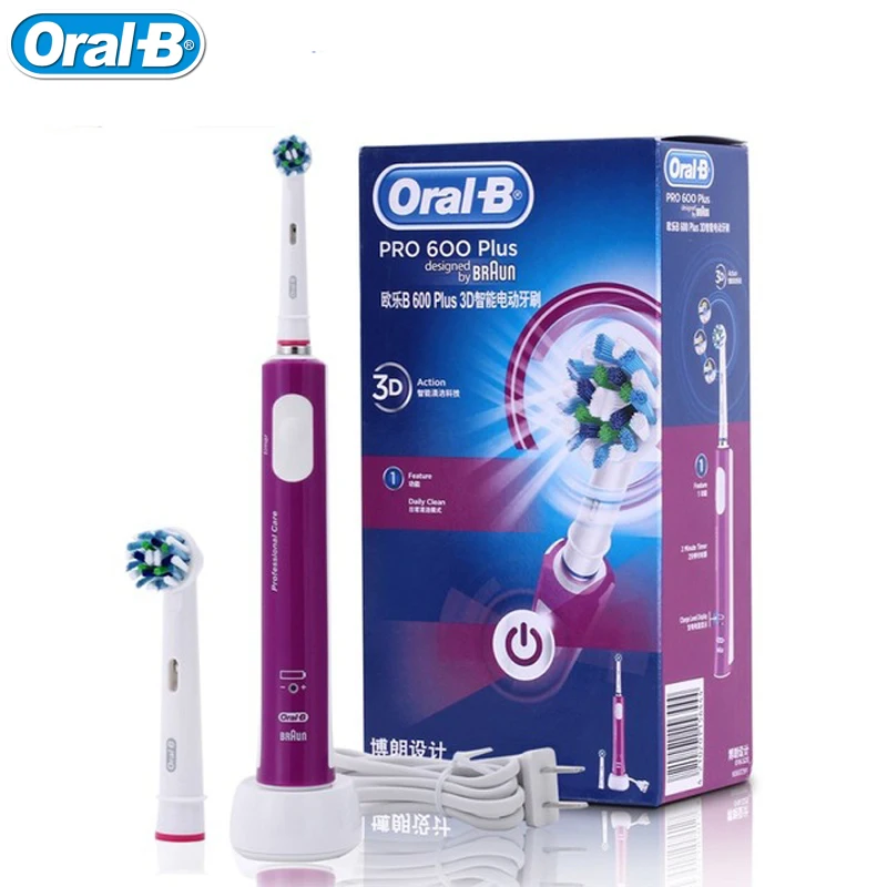 Электрическая зубная щетка Oral B Pro600 Plus ультразвуковая 3d с вращением умный таймер