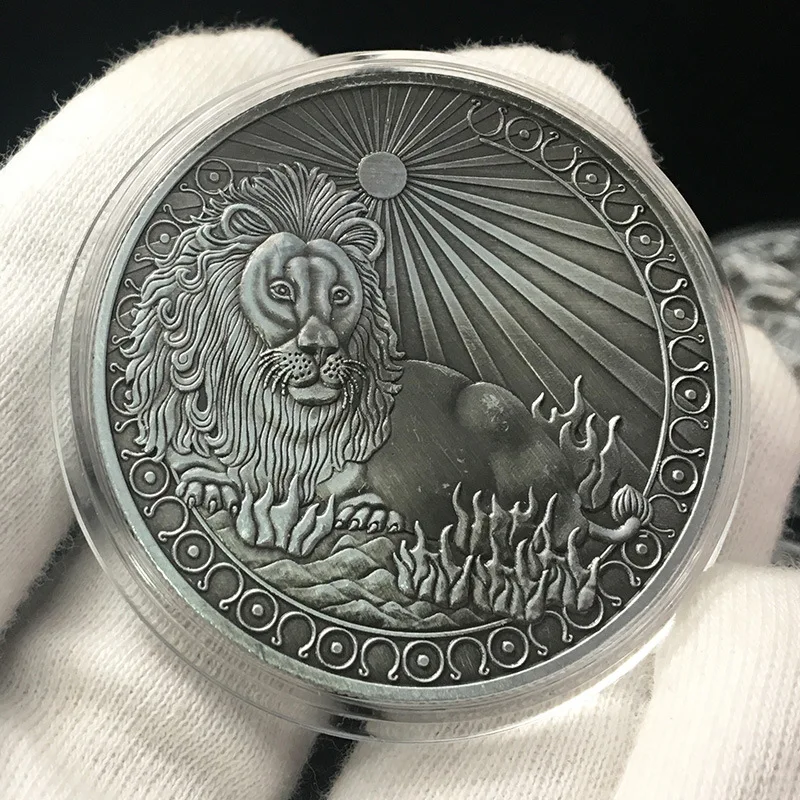 Leo 12 созвездий, старинное серебро, тисненая монета с раком, памятная монета, любовь, Русалка, солнце, Бог, монета, украшение для дома, аксессуары - Цвет: Leo