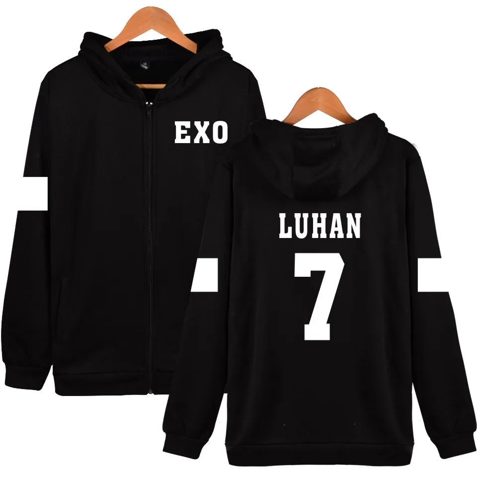 Black Г. 2D Kpop EXO на молнии с капюшоном для женщин/мужчин k-pops осенне-зимнее пальто Модная уличная одежда толстовки Повседневная одежда 4XL - Цвет: Black
