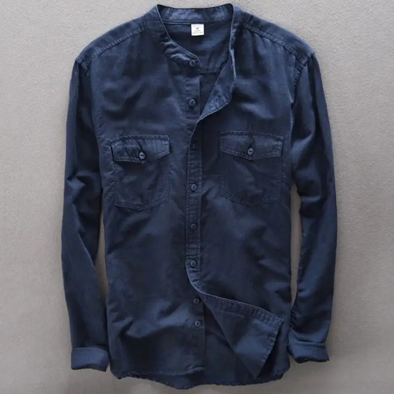 Good quality 2018 Mens Long Sleeve Solid Dress Shirt with Pocket Male Casual stand-collar Tops Button Down Shirts | Мужская одежда